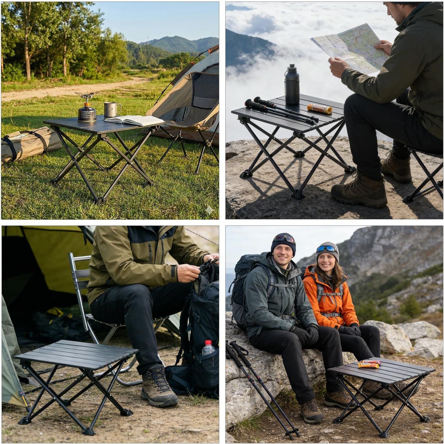 Roll Up Camping Table with Carry Bag, Lightweight Aluminium Table for Picnics, BBQs, Travel and Camping, Black, 39.9 x 34.8 x 27.9 cm