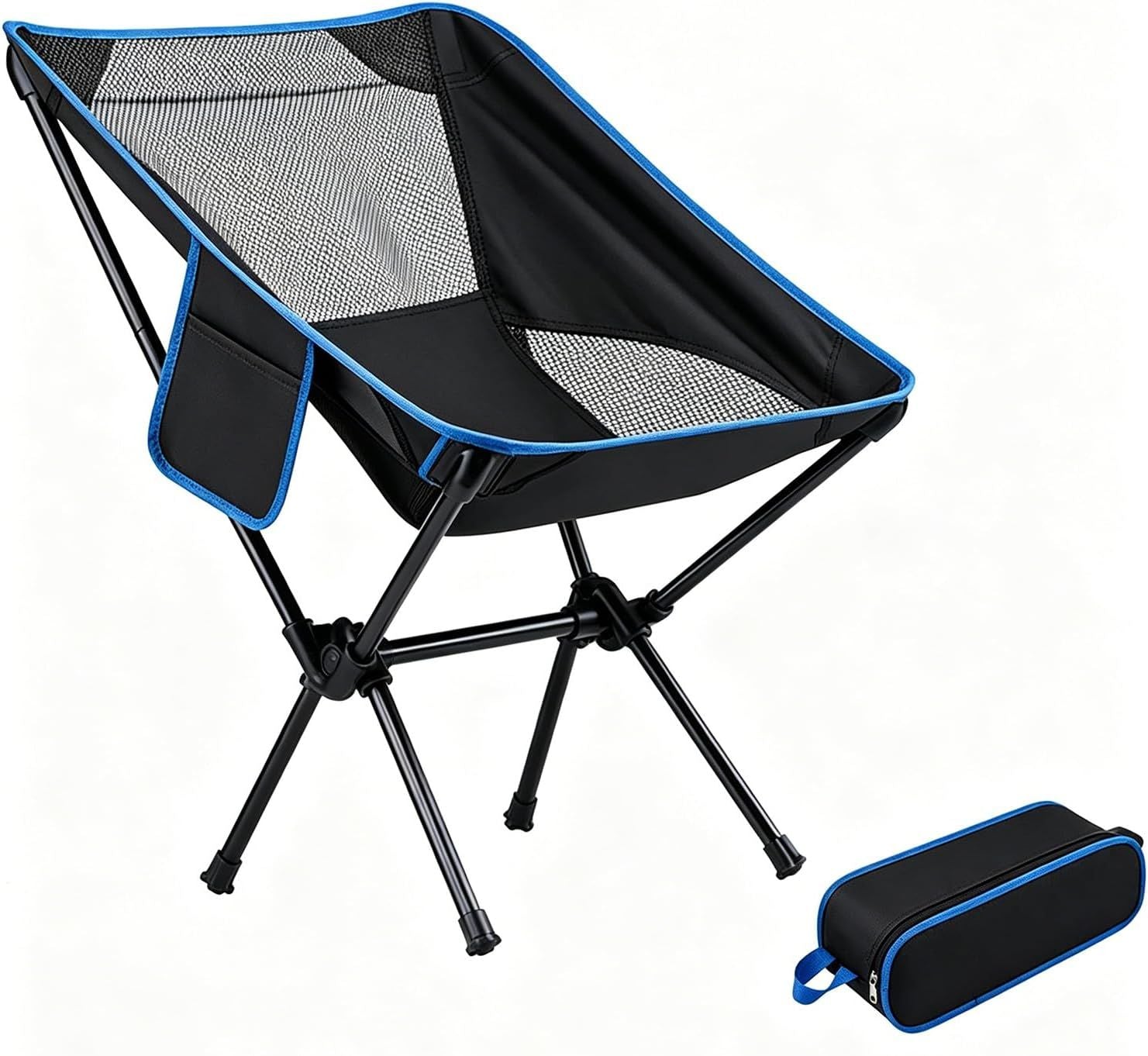 Portable Folding Camping Chair with Carry Bag, Breathable Mesh Outdoor Seat for Hiking, Beach Trips, Picnics, Parks and Home Use, Black