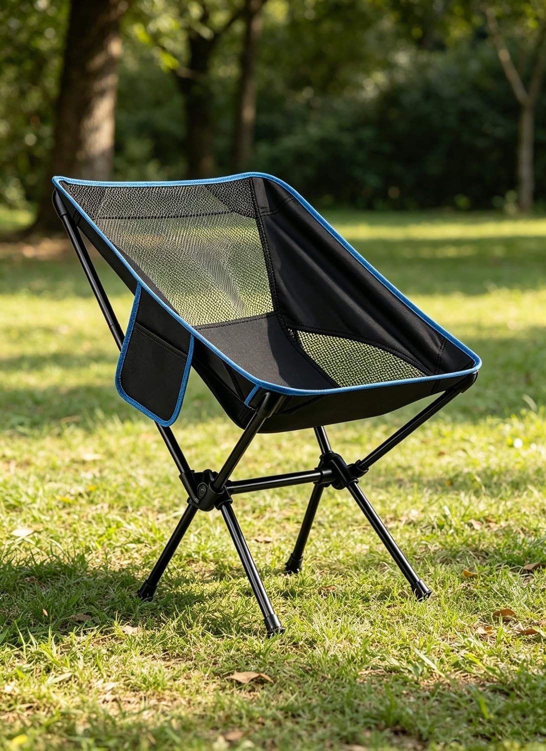 Portable Folding Camping Chair with Carry Bag, Breathable Mesh Outdoor Seat for Hiking, Beach Trips, Picnics, Parks and Home Use, Black
