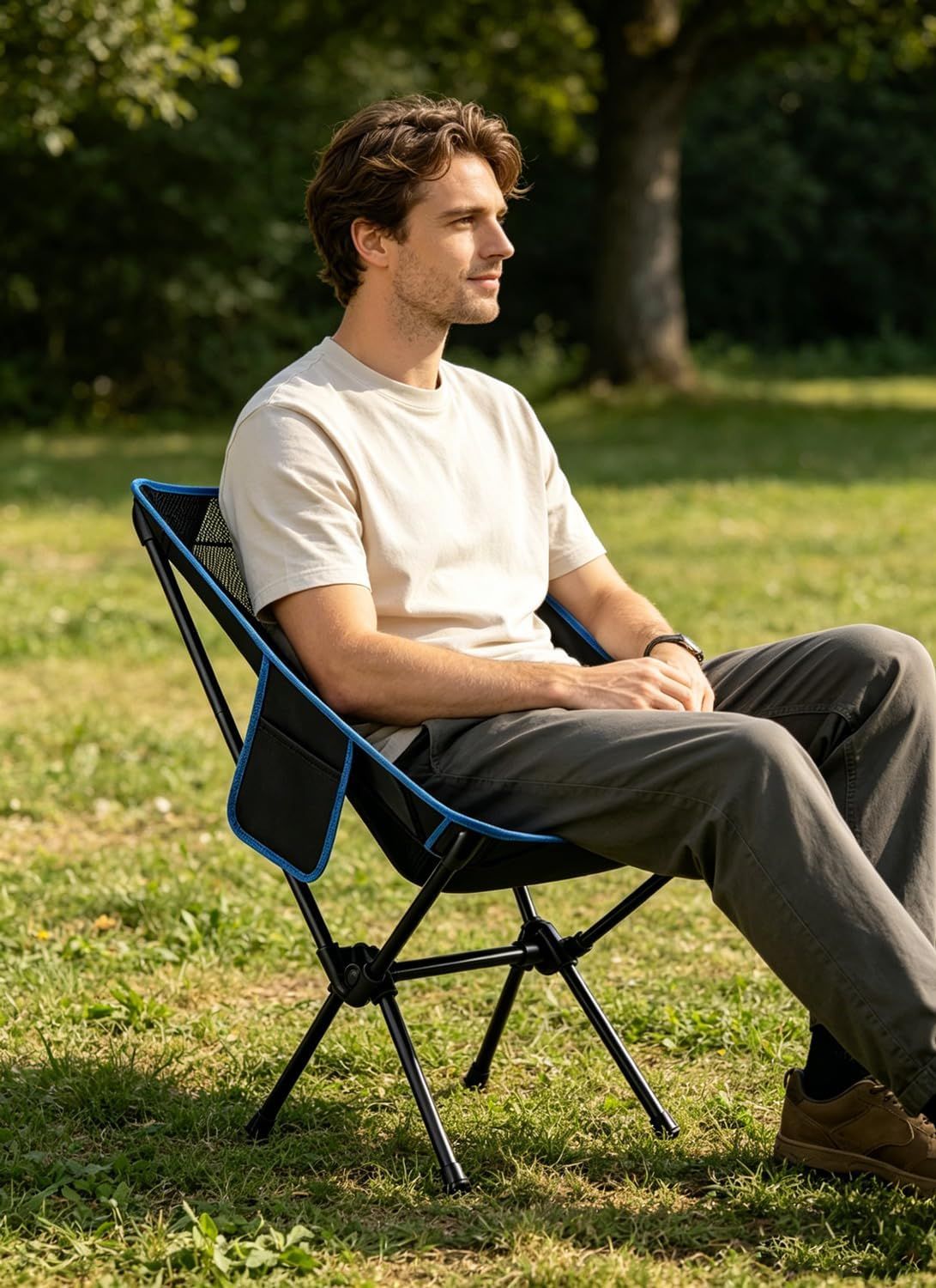 Portable Folding Camping Chair with Carry Bag, Breathable Mesh Outdoor Seat for Hiking, Beach Trips, Picnics, Parks and Home Use, Black