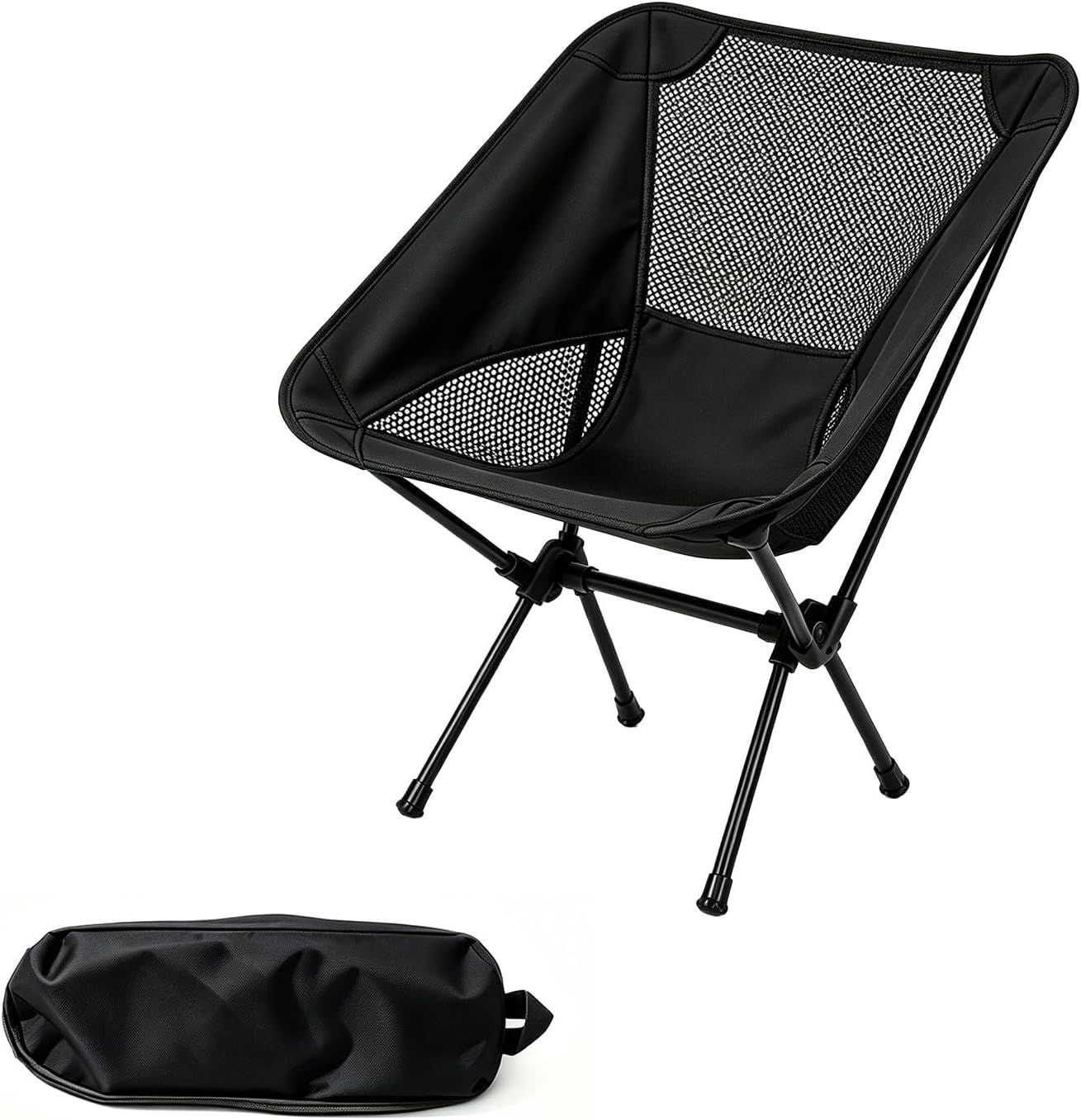Portable Folding Moon Chair with Carry Bag, Lightweight Aluminium Outdoor Seat for Camping, Hiking, Beach, Fishing and Picnics, Black