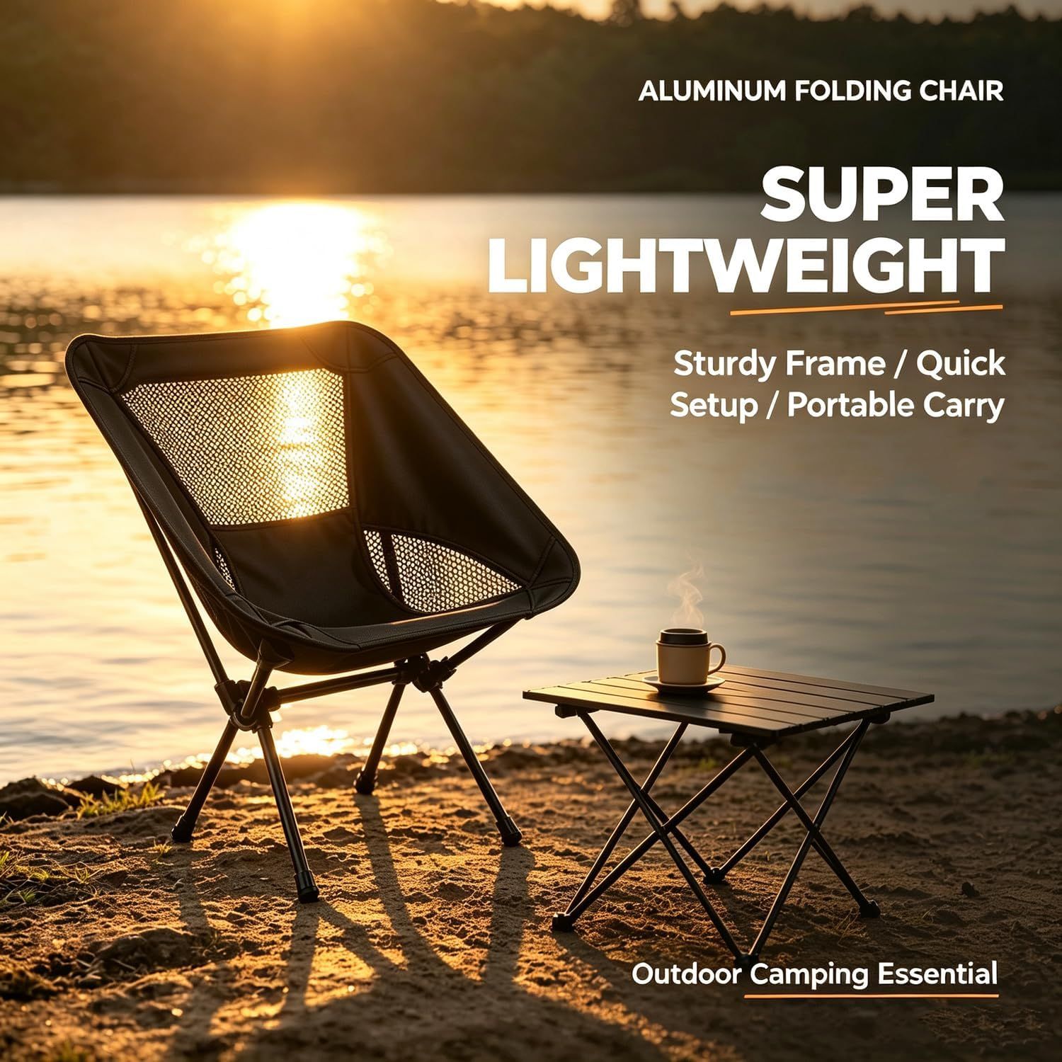 Portable Folding Moon Chair with Carry Bag, Lightweight Aluminium Outdoor Seat for Camping, Hiking, Beach, Fishing and Picnics, Black