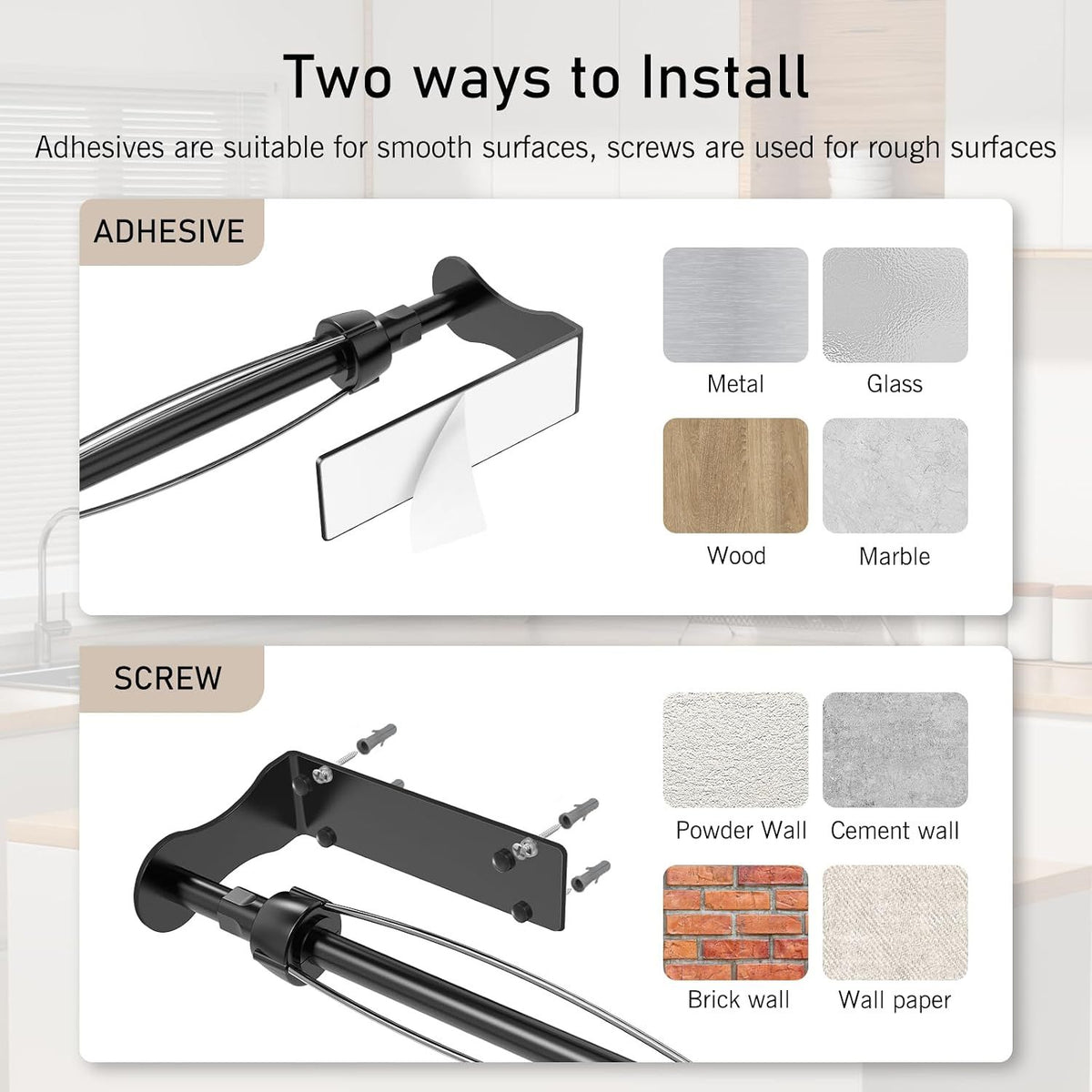 Under Cabinet Paper Towel Holder with Adjustable Damper, One-Hand Easy Tear Wall Mount for Kitchen or Bathroom, Black