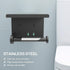 Toilet Paper Holder with Shelf, Adhesive or Screw-In Wall Mount, Waterproof Rustproof Stainless Steel Bathroom Tissue Holder, Matte Black