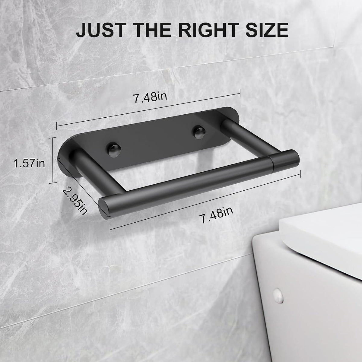 Toilet Paper Holder, Adhesive or Screw-In Wall Mount, Waterproof Rustproof Stainless Steel Bathroom Tissue Holder, Matte Black