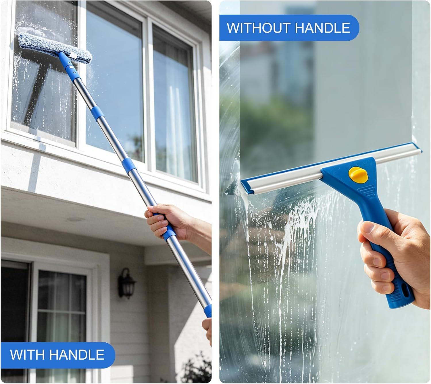 11 L Window Cleaning Kit with Bucket, Squeegee and Microfibre Scrubber for Home, Outdoor, Car and Commercial Glass, Blue, 163 cm
