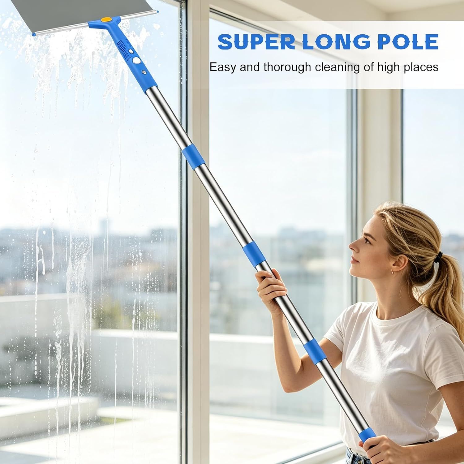 11 L Window Cleaning Kit with Bucket, Squeegee and Microfibre Scrubber for Home, Outdoor, Car and Commercial Glass, Blue, 163 cm