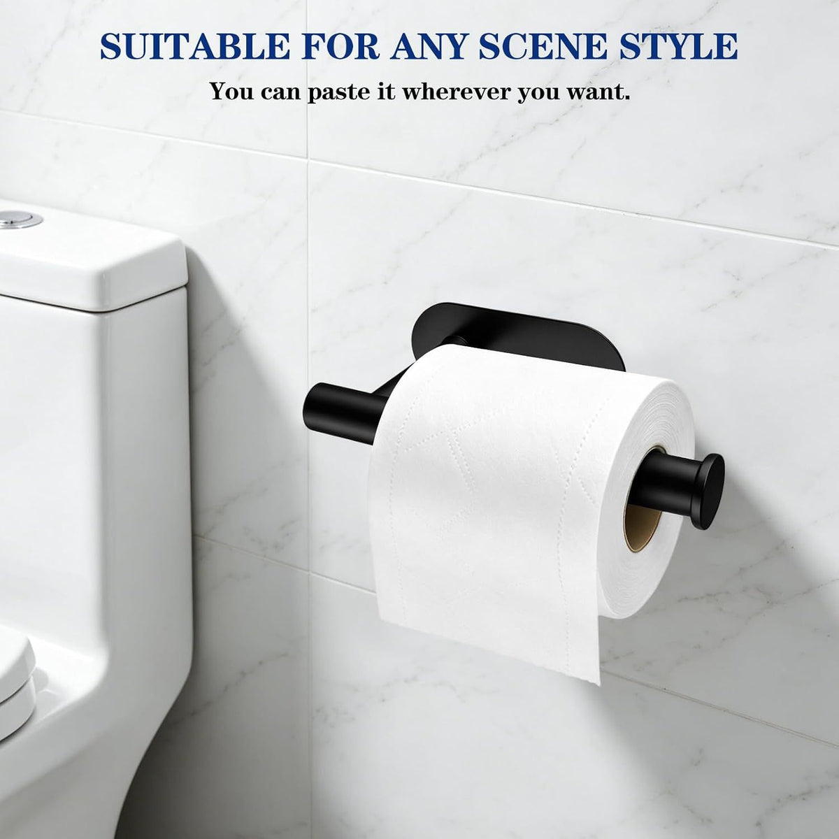 2 Pack Adhesive Toilet Paper Holders, No-Drill Waterproof Rustproof Stainless Steel Wall Mount Tissue Holders for Bathrooms, Matte Black