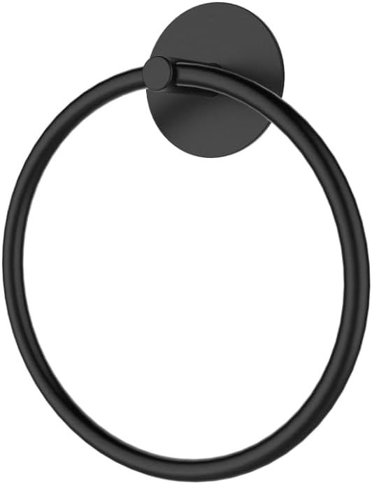 Adhesive Hand Towel Ring, Heavy-Duty Stainless Steel Wall-Mount Towel Holder for Bathroom and Kitchen, No-Drill Installation, Matte Black