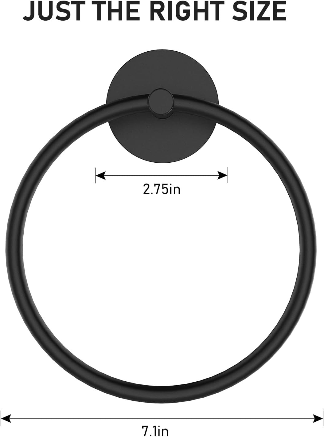 Adhesive Hand Towel Ring, Heavy-Duty Stainless Steel Wall-Mount Towel Holder for Bathroom and Kitchen, No-Drill Installation, Matte Black
