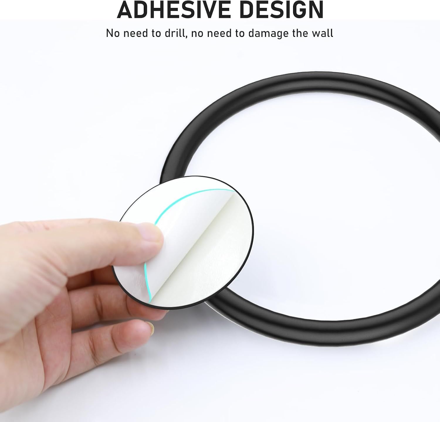 Adhesive Hand Towel Ring, Heavy-Duty Stainless Steel Wall-Mount Towel Holder for Bathroom and Kitchen, No-Drill Installation, Matte Black