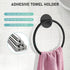 Adhesive Hand Towel Ring, Heavy-Duty Stainless Steel Wall-Mount Towel Holder for Bathroom and Kitchen, No-Drill Installation, Matte Black