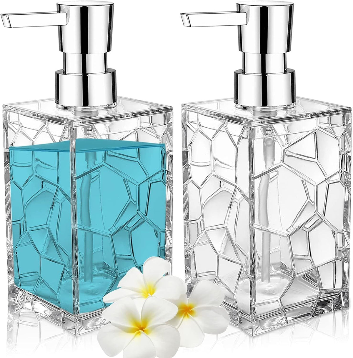 2 Pack Clear Acrylic Soap Dispensers, Rust-Resistant Pump Bottles for Hand Soap, Lotion, Shampoo and Dish Soap, Clear