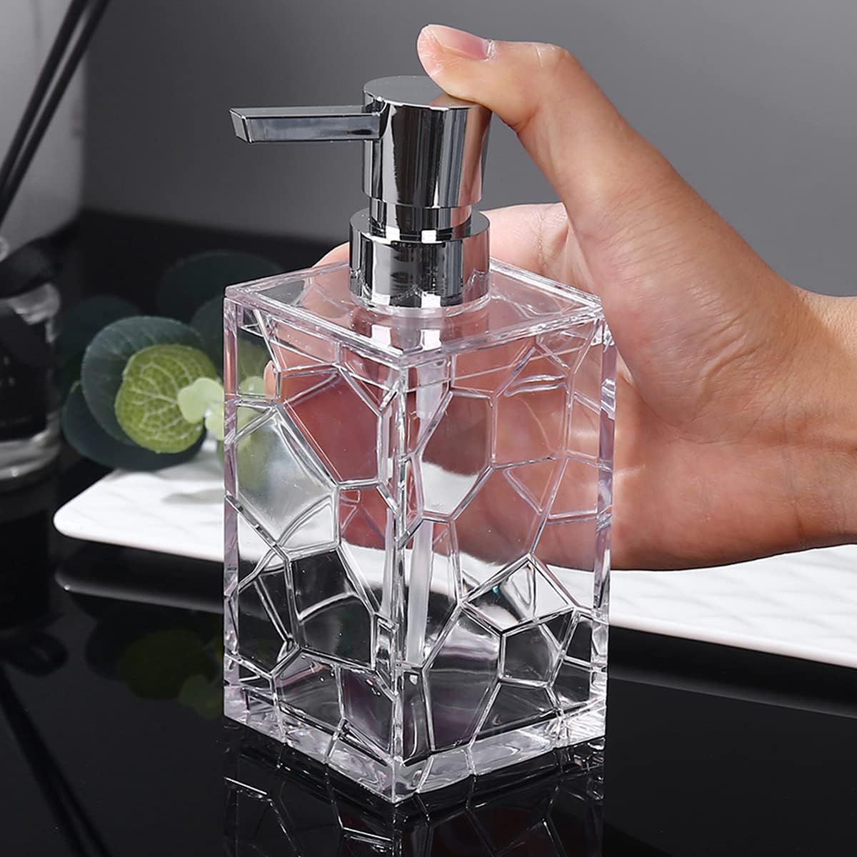 2 Pack Clear Acrylic Soap Dispensers, Rust-Resistant Pump Bottles for Hand Soap, Lotion, Shampoo and Dish Soap, Clear