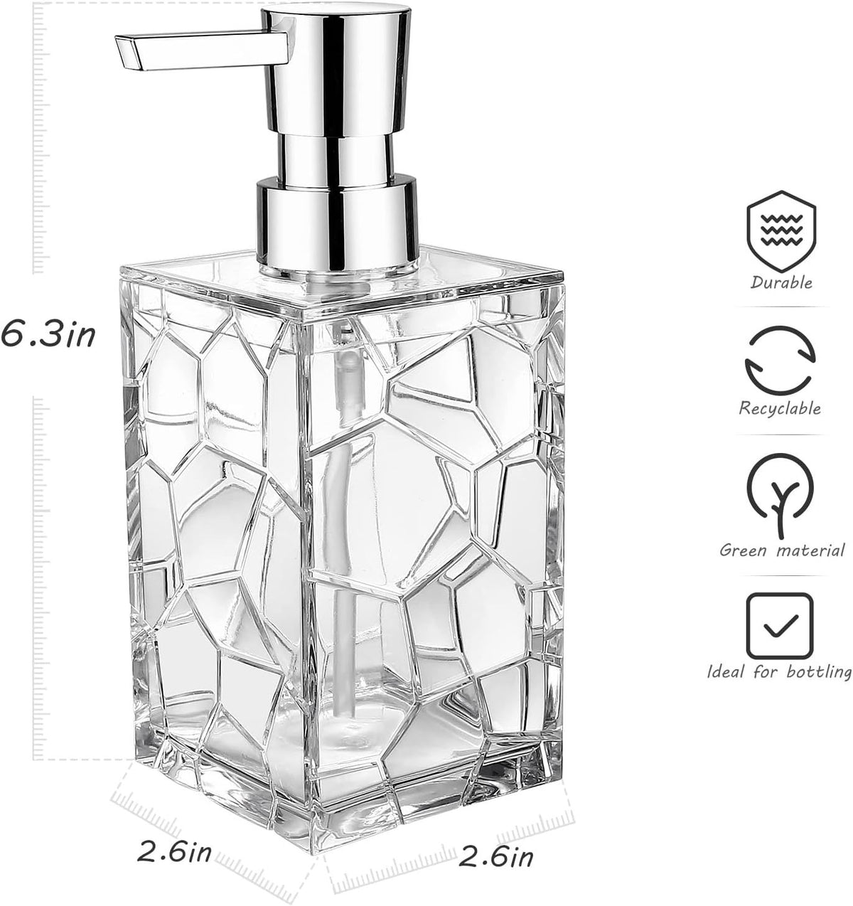 2 Pack Clear Acrylic Soap Dispensers, Rust-Resistant Pump Bottles for Hand Soap, Lotion, Shampoo and Dish Soap, Clear