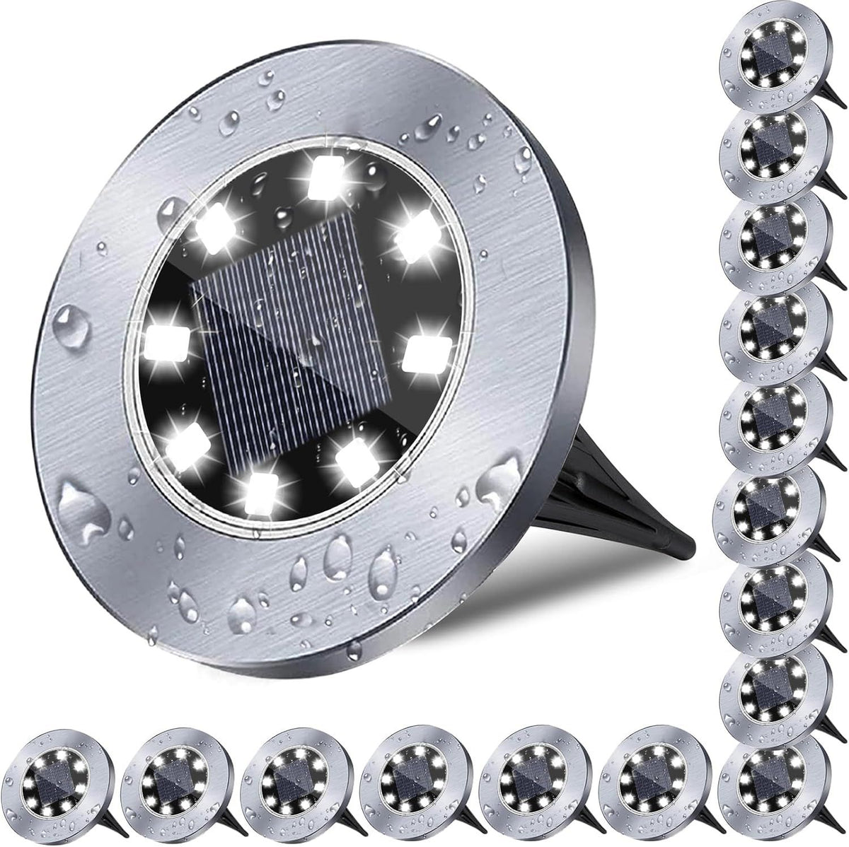 16 Pack Solar Ground Lights, Waterproof In-Ground Landscape Lights for Garden Paths, Lawns, Patios and Walkways, White Light, 12 cm Diameter