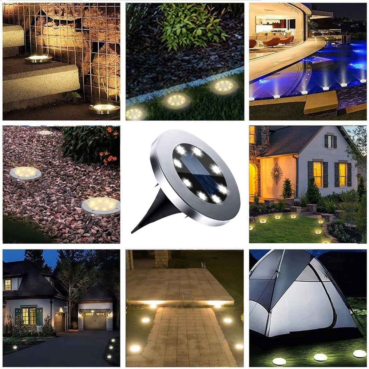 16 Pack Solar Ground Lights, Waterproof In-Ground Landscape Lights for Garden Paths, Lawns, Patios and Walkways, White Light, 12 cm Diameter