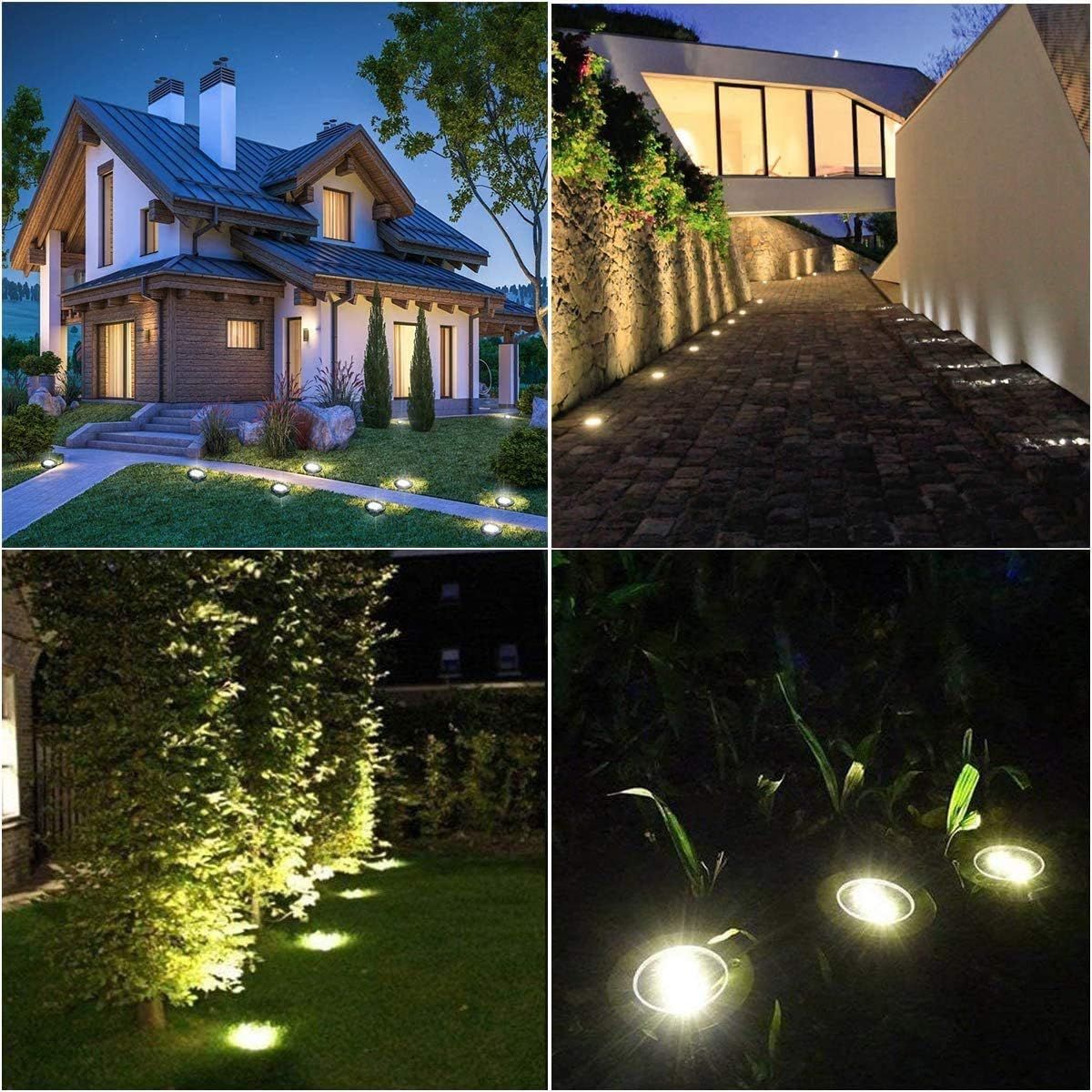 16 Pack Solar Ground Lights, Waterproof In-Ground Landscape Lights for Garden Paths, Lawns, Patios and Walkways, White Light, 12 cm Diameter