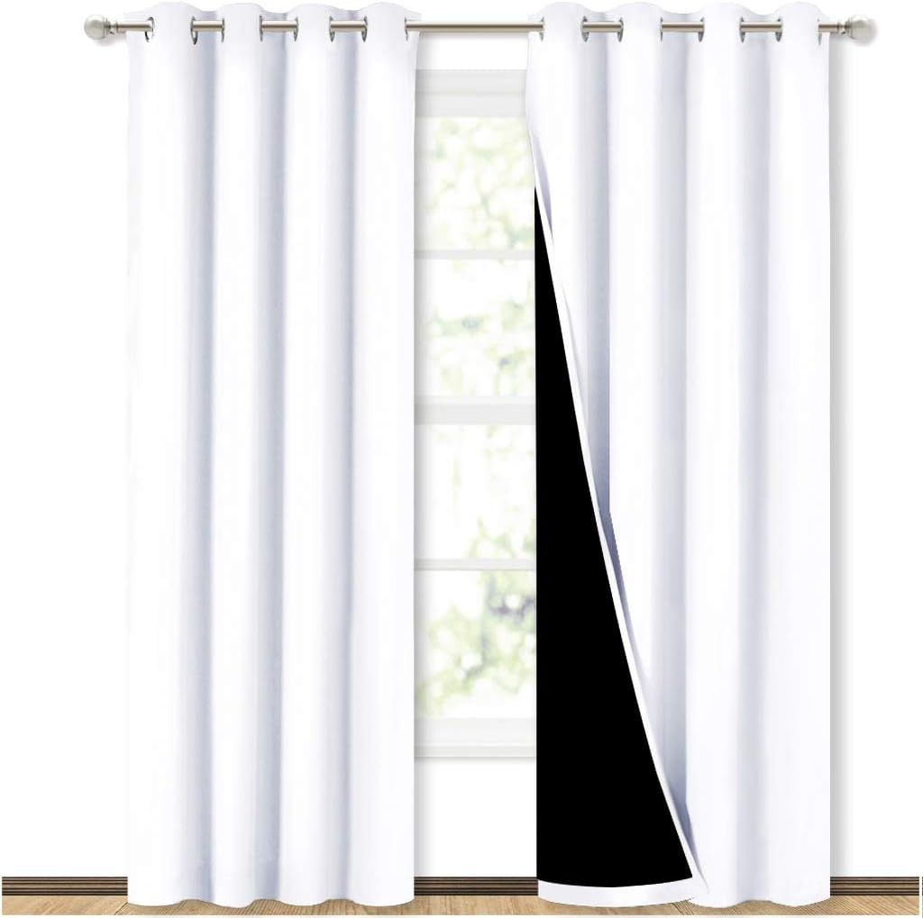 2 Pack 100% Blackout Curtains for Bedroom, Thermal Insulated Grommet Drapes for Light and Heat Blocking, Nursery and Living Room, White, 213 cm