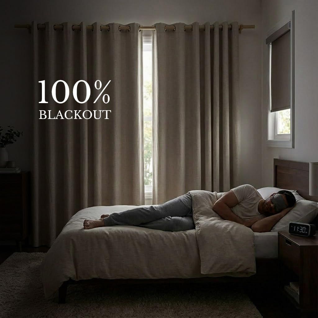 2 Pack Natural 100% Blackout Linen Curtains, Farmhouse Thermal Insulated Drapes for Living Room and Bedroom, Natural, 132 x 213 cm