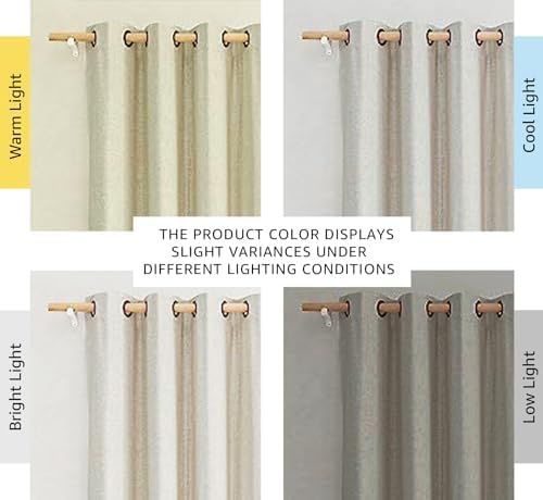 2 Pack Natural 100% Blackout Linen Curtains, Farmhouse Thermal Insulated Drapes for Living Room and Bedroom, Natural, 132 x 213 cm