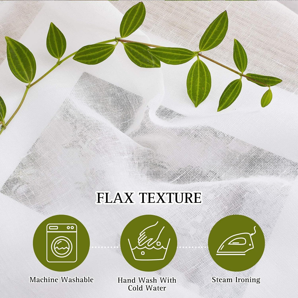 2 Pack White Sheer Linen Curtains, Grommet Light-Filtering Window Drapes for Bedroom and Living Room, White, 132 x 213 cm