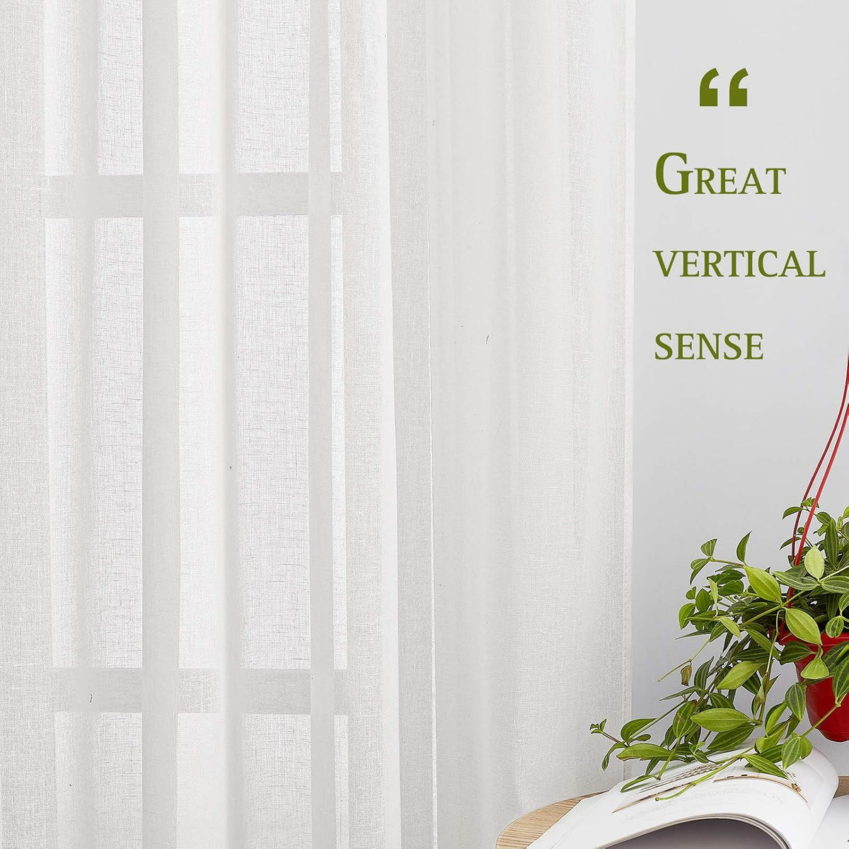 2 Pack White Sheer Linen Curtains, Grommet Light-Filtering Window Drapes for Bedroom and Living Room, White, 132 x 213 cm