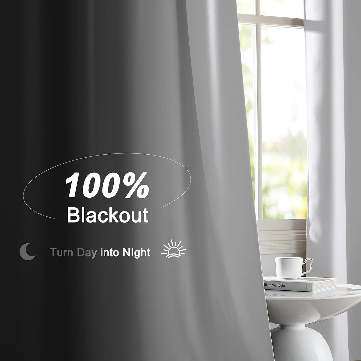 2 Pack White Blackout Curtains for Bedroom, Thermal Insulated Rod Pocket Drapes for Light Blocking and Noise Reduction, White, 132 x 213 cm
