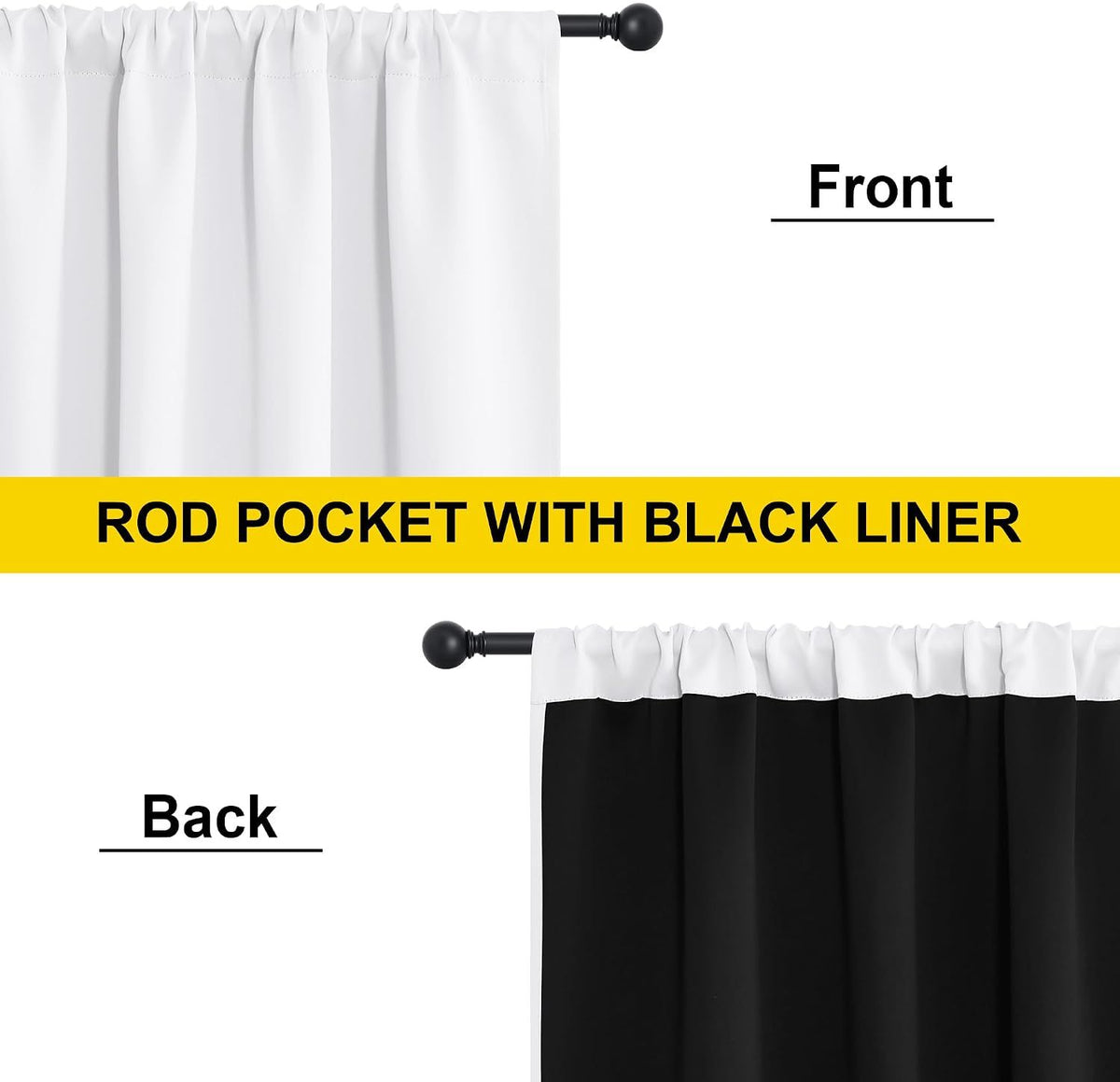2 Pack White Blackout Curtains for Bedroom, Thermal Insulated Rod Pocket Drapes for Light Blocking and Noise Reduction, White, 132 x 213 cm
