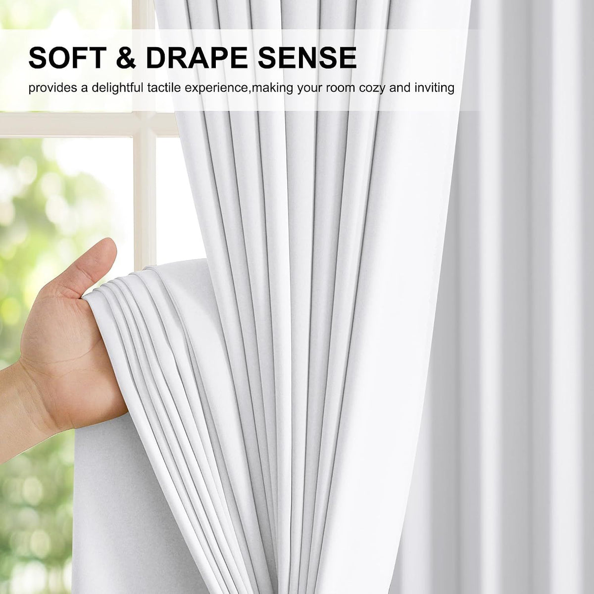 2 Pack White Blackout Curtains for Bedroom, Thermal Insulated Rod Pocket Drapes for Light Blocking and Noise Reduction, White, 132 x 213 cm