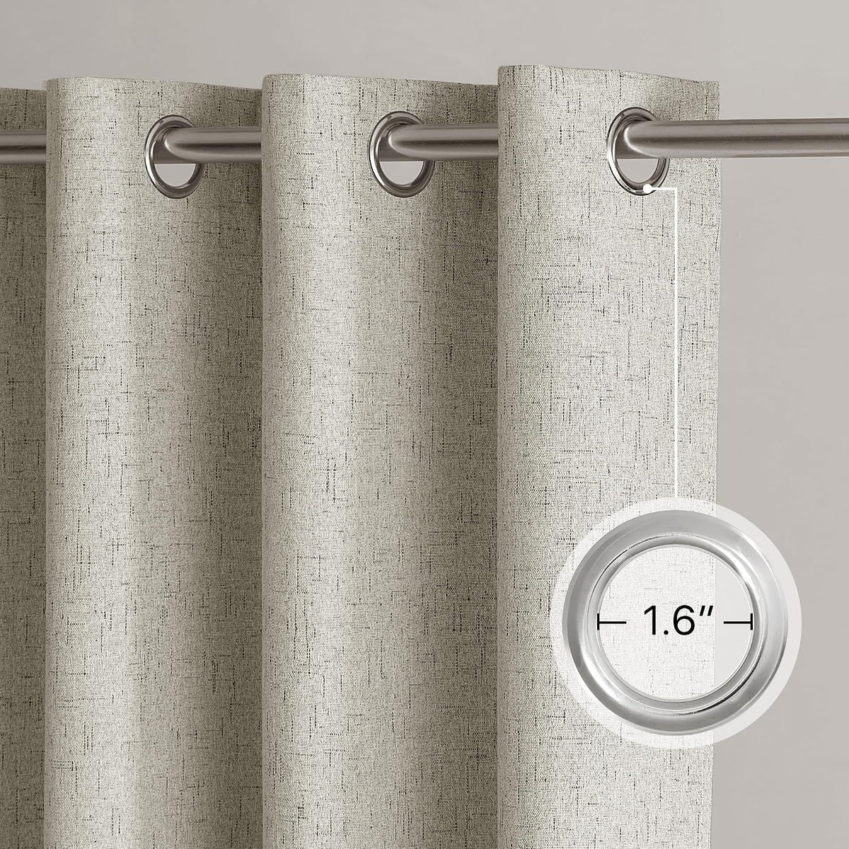 2 Pack Beige 100% Blackout Linen Curtains, Thermal Insulated Grommet Drapes for Bedroom and Living Room, Beige, 132 x 213 cm