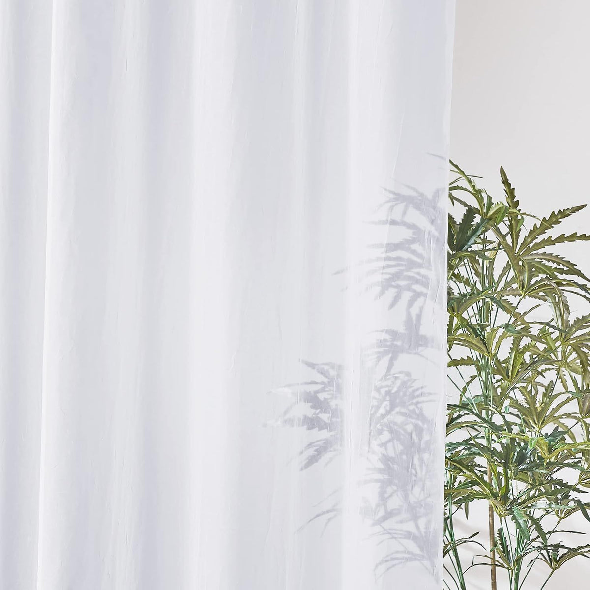 2 Pack White Sheer Voile Curtains, Crinkled Lightweight Grommet Window Drapes for Bedroom, Cottage and Farmhouse, White, 132 x 213 cm