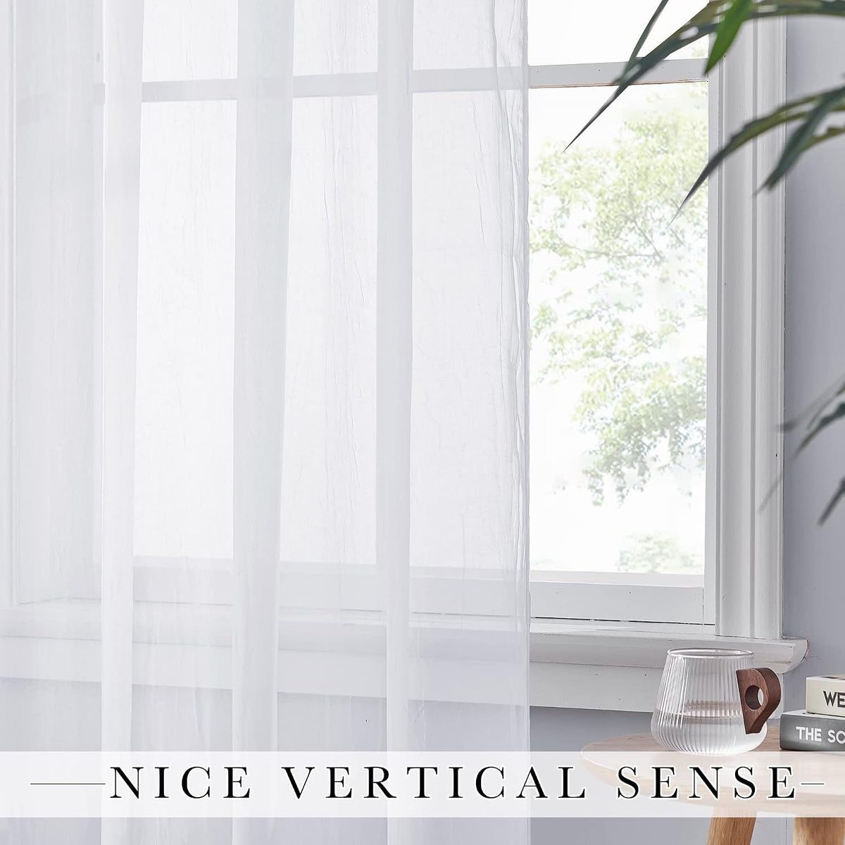 2 Pack White Sheer Voile Curtains, Crinkled Lightweight Grommet Window Drapes for Bedroom, Cottage and Farmhouse, White, 132 x 213 cm