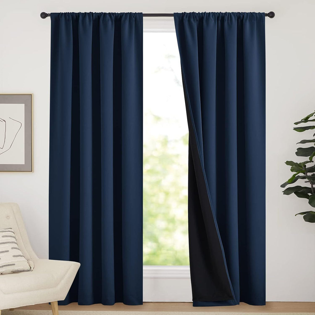 2 Pack 100% Blackout Curtains, Thermal Insulated Window Drapes for Bedroom, Guest Room and Shift Workers, Navy, 132 x 213 cm