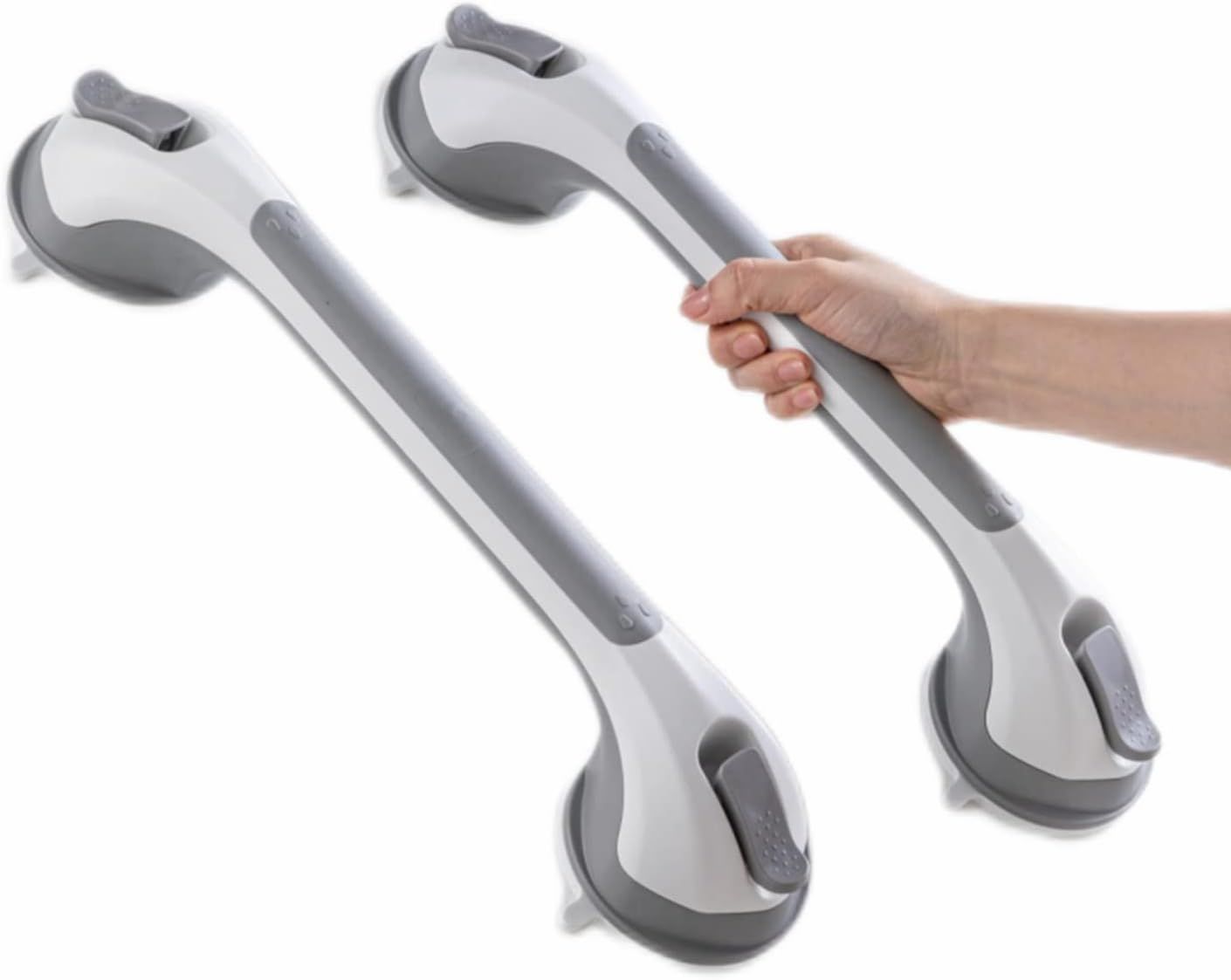 2 Pack Suction Grab Bars for Shower, No-Drill Removable Safety Handles for Bathtubs, Toilets and Seniors, Grey, 43 cm