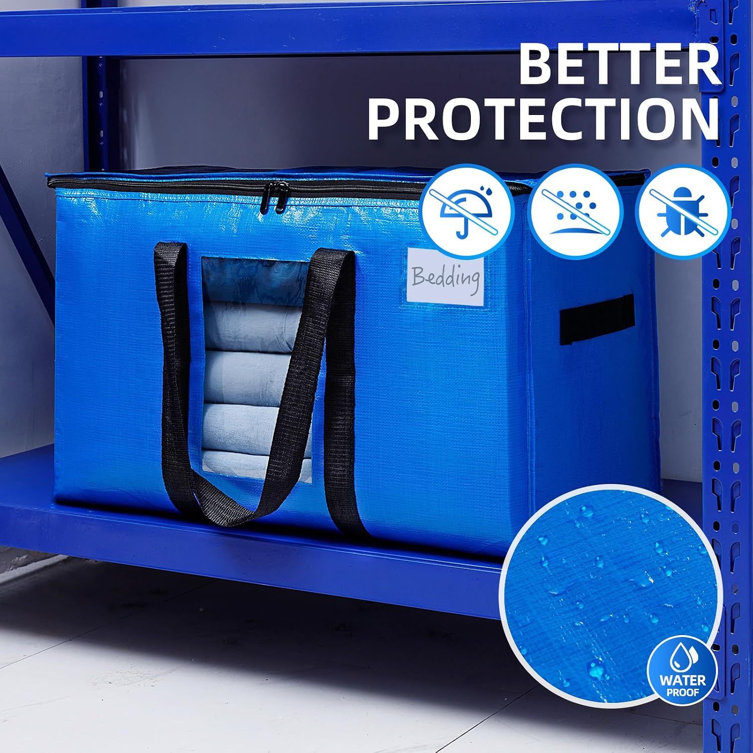 4 Pack Extra Large Moving Bags, Storage Bags with Visible Window, 93L Heavy-Duty Totes For Storage, Wrap Around Handles, Blue
