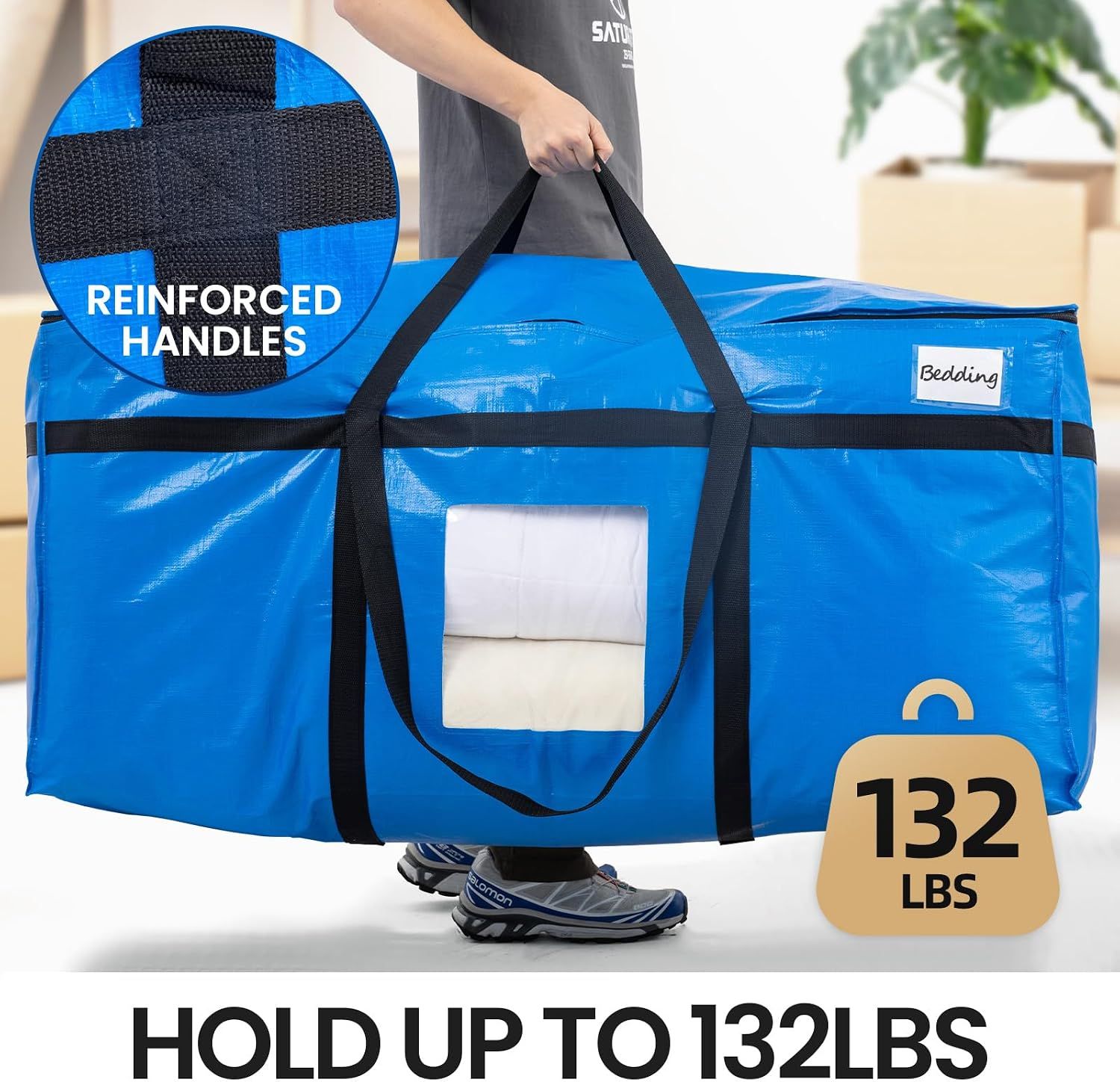 2 Pack 261 L Extra Large Storage Bags with Visible Window, XXL Heavy-Duty Moving Bags For Storage, Wrap Around Handles, Blue