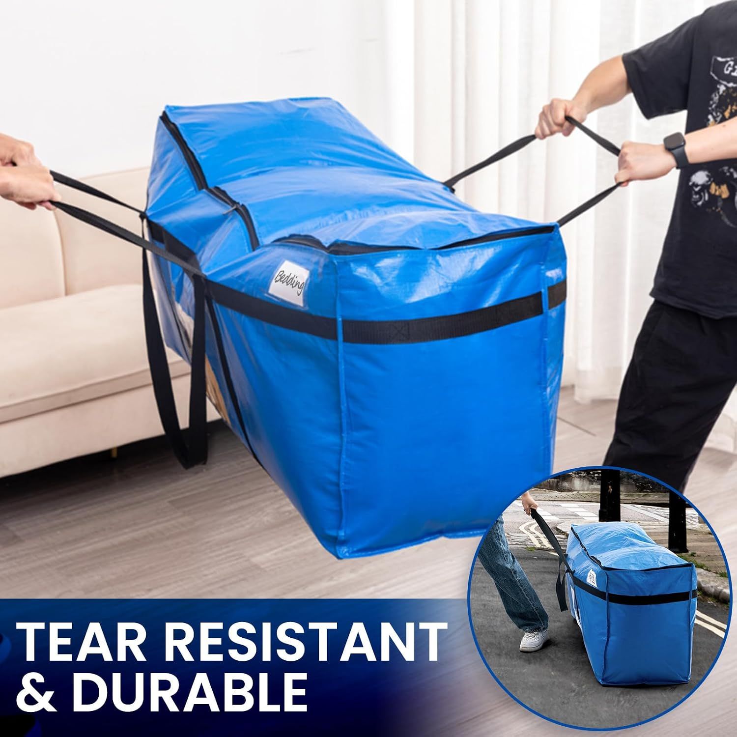 2 Pack 261 L Extra Large Storage Bags with Visible Window, XXL Heavy-Duty Moving Bags For Storage, Wrap Around Handles, Blue
