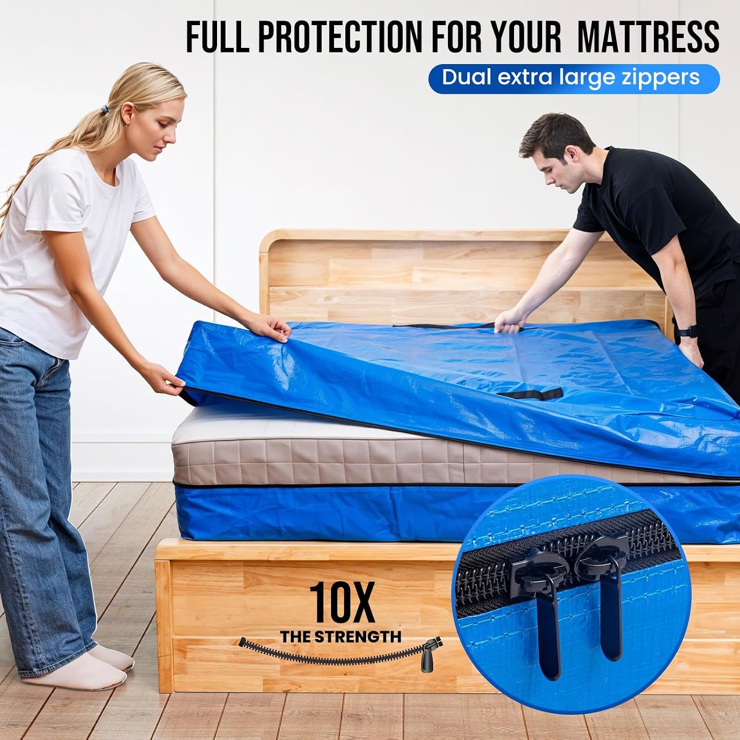 Queen Mattress Bags for Moving and Storage, Heavy-Duty Moving Supplies, Durable Wear-Resistant Mattress Cover, Reinforced Handles, Strong Zipper