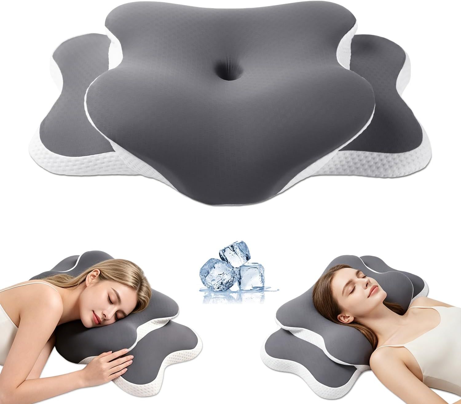 Ergonomic Cervical Neck Support Pillow, Memory Foam Contour Bed Pillow for Side Sleepers and Neck Comfort, Standard Size, Grey