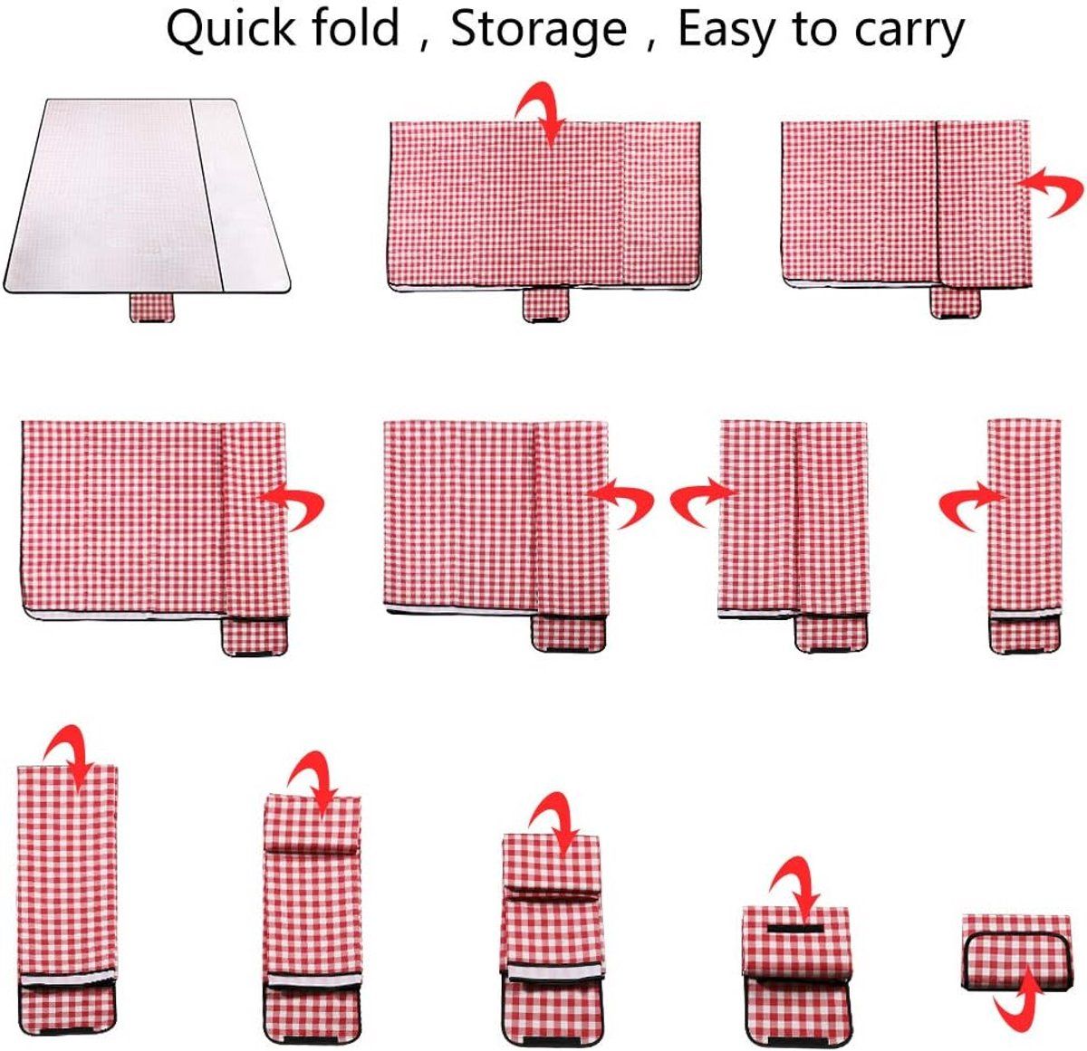 Large Waterproof Picnic Blanket 200 x 200 cm, Red Checkered Foldable Soft Portable Outdoor Rug for Camping, Beach, Park & Backyard BBQ