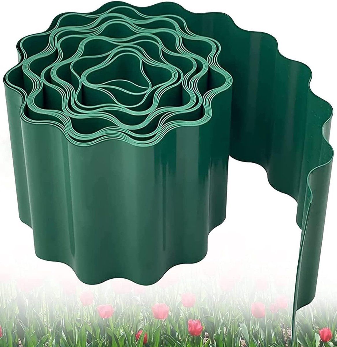Plastic Garden Edging, Flexible Lawn Border Fence for Garden Boundaries, Flowerbeds and DIY Landscape Projects, Green, 9 m x 15 cm
