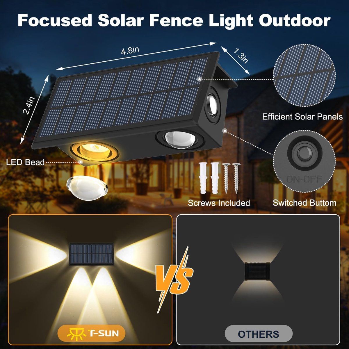4 Pieces solar wall lamps, Warm white, waterproof, LED decorative outdoor wall lamps, for verandas, decks, terraces, patios, gardens