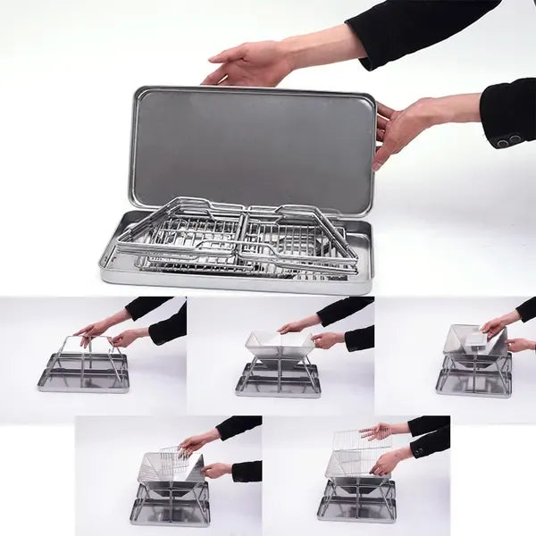 Foldable Stainless Steel Charcoal BBQ Grill with Carry Handle for Camping, Picnics, Beach Trips and Outdoor Cooking, 31 x 31 x 22 cm, Silver