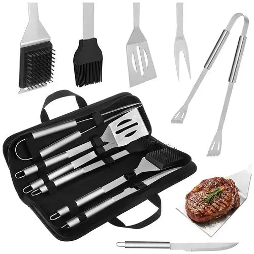 6-Piece Stainless Steel BBQ Tool Set with Carry Case, LFGB Certified, Black