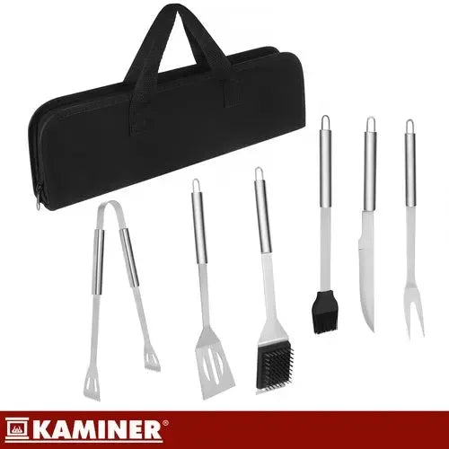 6-Piece Stainless Steel BBQ Tool Set with Carry Case, LFGB Certified, Black