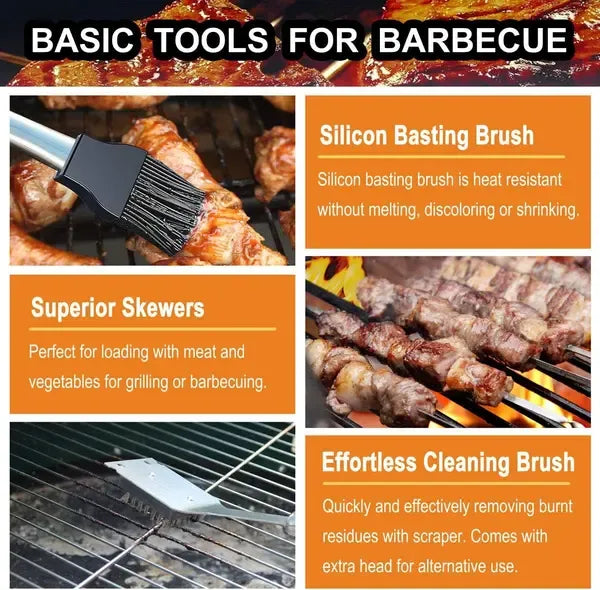 20 Piece Stainless Steel BBQ Grill Tool Set with Spatula, Tongs, Fork and Aluminium Case for Camping, Picnics and Outdoor Cooking