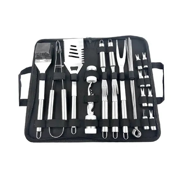 29 Piece Stainless Steel BBQ Grill Tool Set with Storage Case for Camping, Picnics, Outdoor Barbecue and Home Grilling