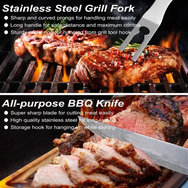 29 Piece Stainless Steel BBQ Grill Tool Set with Storage Case for Camping, Picnics, Outdoor Barbecue and Home Grilling