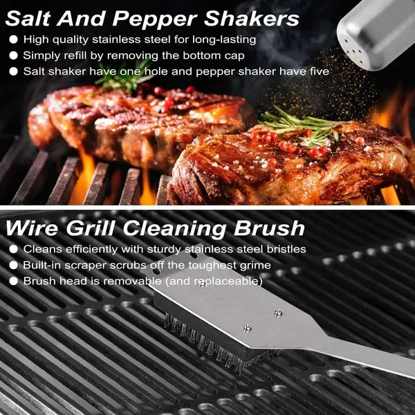 29 Piece Stainless Steel BBQ Grill Tool Set with Storage Case for Camping, Picnics, Outdoor Barbecue and Home Grilling